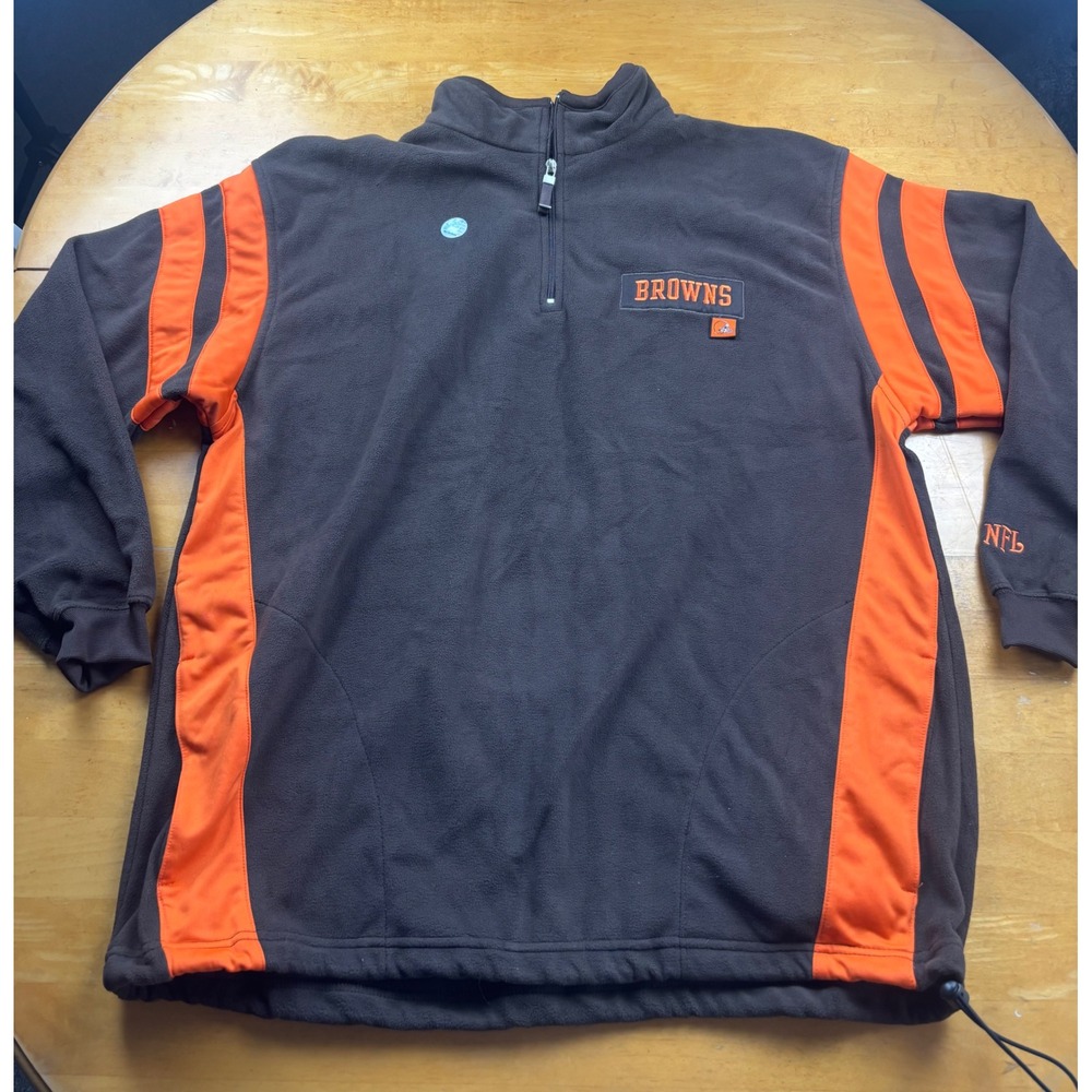 NFL Cleveland Browns Quarter Zip Fleece Pullover Brown Orange Mens XL NWOT